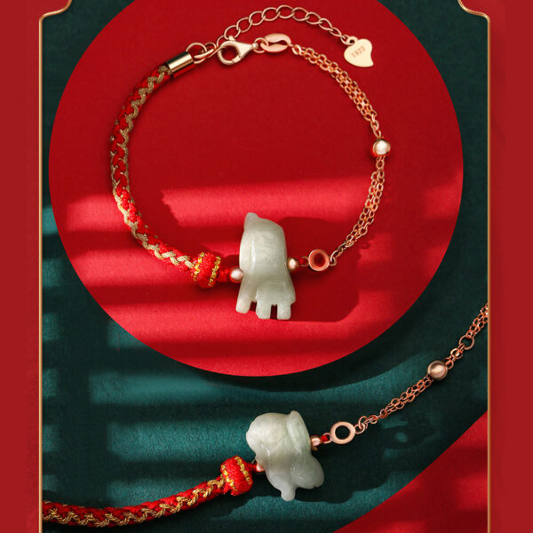 Half Red String Chinese Zodiac Bracelet with Jade Pendant ZA1LJ009AM3 4 GBP £33.43