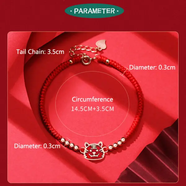 925 Silver Chinese Zodiac Bracelet Red Rope for Women - Rat