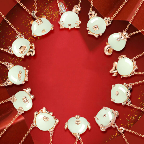 Pretty Silver Necklace with Jade Pendant for Girls Chinese Zodiac ZA1YSY002 F USD $59.99