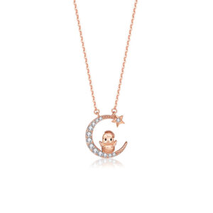 Moon-star Silver Necklace with Zircon for Girlfriend Chinese Zodiac ZA4BB015 v10 SGD $39.92