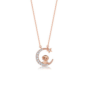 Moon-star Silver Necklace with Zircon for Girlfriend Chinese Zodiac ZA4BB015 v11 CAD $40.46