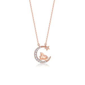 Moon-star Silver Necklace with Zircon for Girlfriend Chinese Zodiac ZA4BB015 v12 SGD $41.33