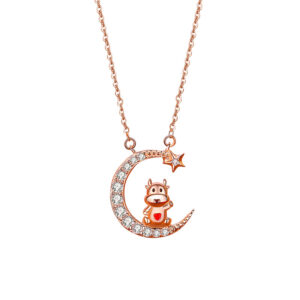 Moon-star Silver Necklace with Zircon for Girlfriend Chinese Zodiac ZA4BB015 v2 SGD $41.33