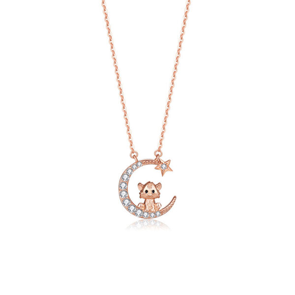 Moon-star Silver Necklace with Zircon for Girlfriend Chinese Zodiac ZA4BB015 v3 SGD $41.33