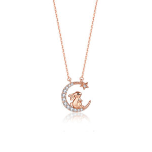 Moon-star Silver Necklace with Zircon for Girlfriend Chinese Zodiac ZA4BB015 v4 SGD $39.92
