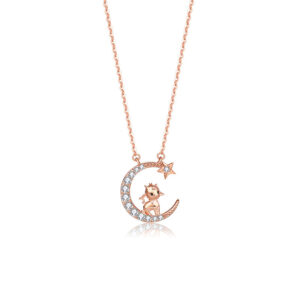 Moon-star Silver Necklace with Zircon for Girlfriend Chinese Zodiac ZA4BB015 v8 SGD $41.33