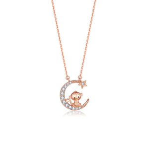 Moon-star Silver Necklace with Zircon for Girlfriend Chinese Zodiac ZA4BB015 v9 SGD $39.92