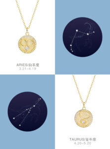 Golden Pendant Necklace S925 Silver Zodiac Sign ZA4BB016 D3 USD $29.99